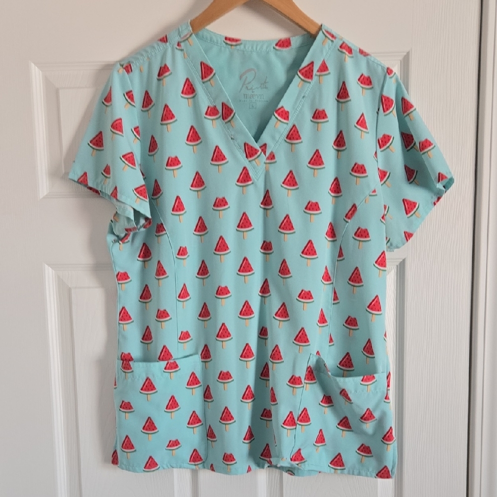 Watermelon Print Scrub Top